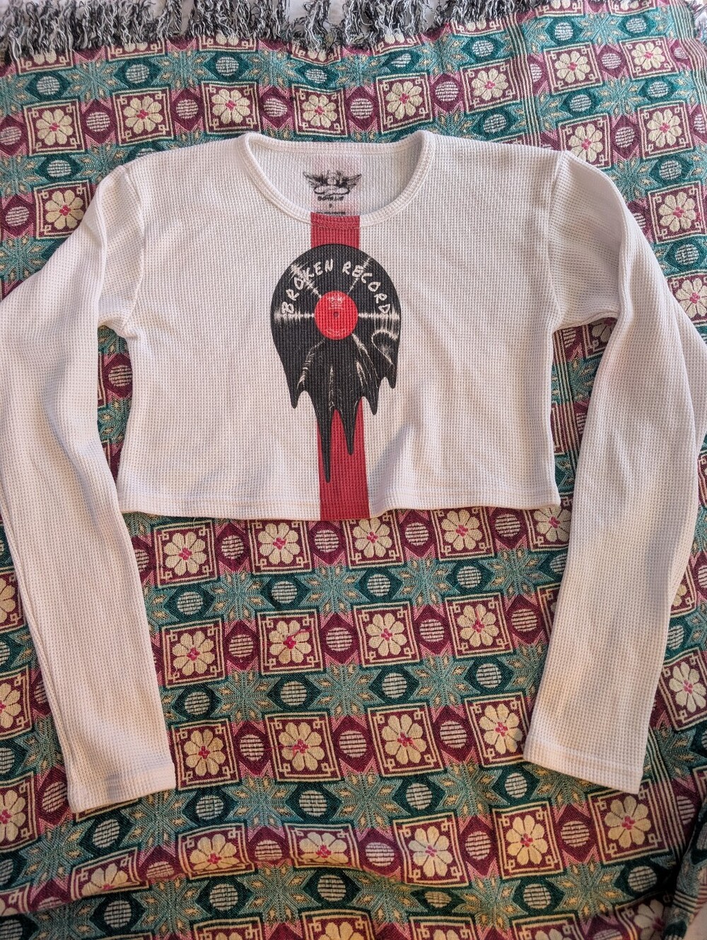 BOYS LIE White Long Sleeve Cropped Waffle Knit S USA Melting Broken Record